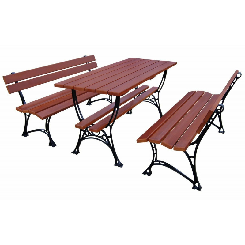 Set da giardino: tavolo, 2 panche, pino e alluminio