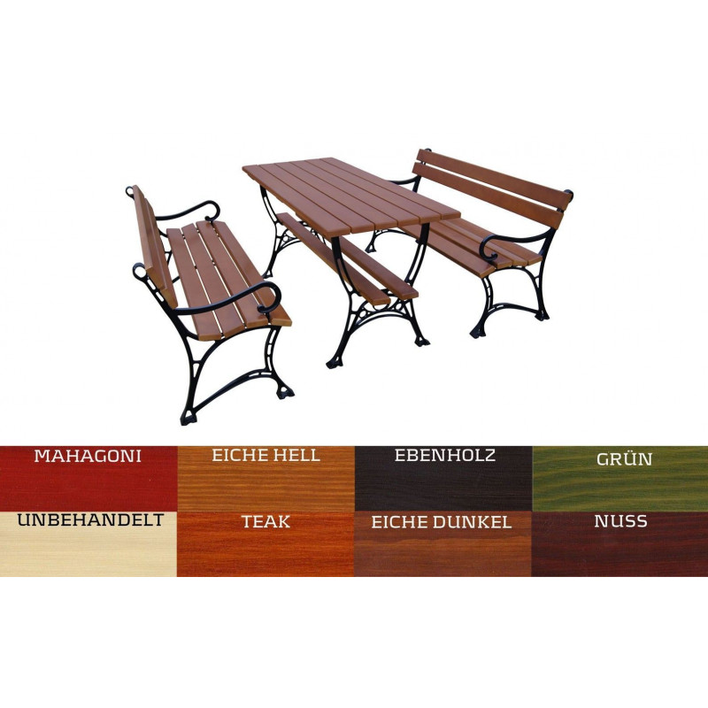 Tuinset: tafel, 2 banken met armleuningen, grenenhout en aluminium