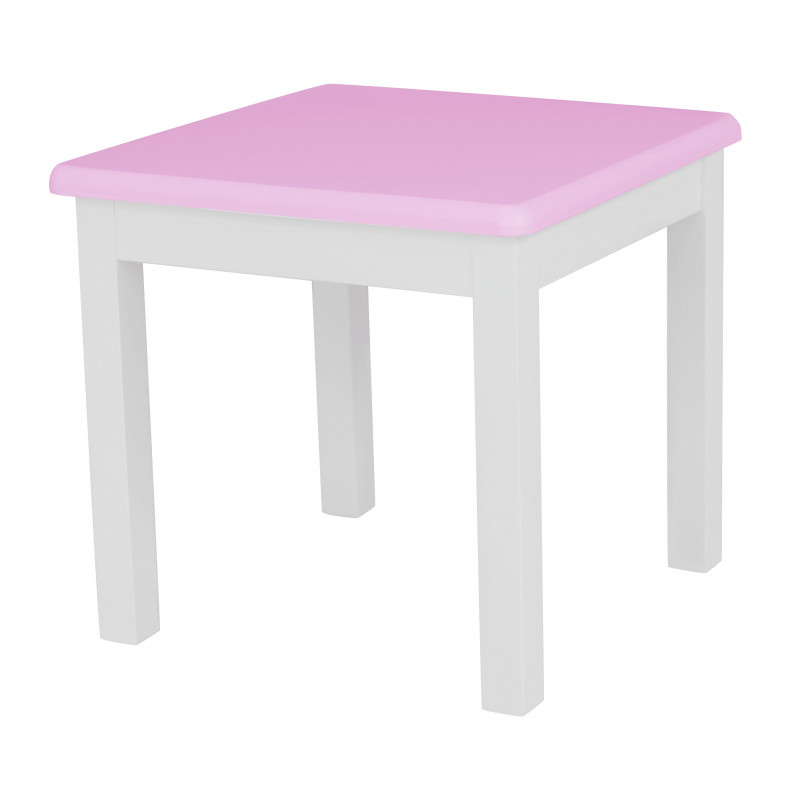 Grenenhouten kindertafel, 50 × 50 cm, wit/roze