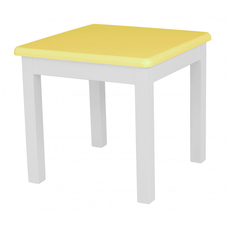 Grenenhouten kindertafel, 50 × 50 cm, wit/geel