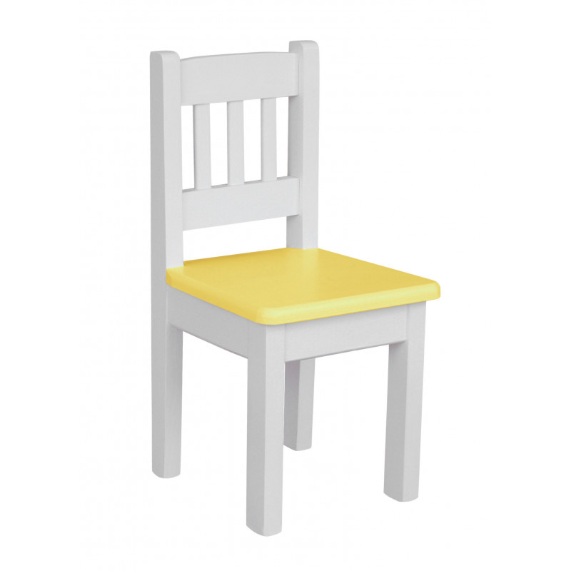 Sedia per bambini in pino, bianco/giallo