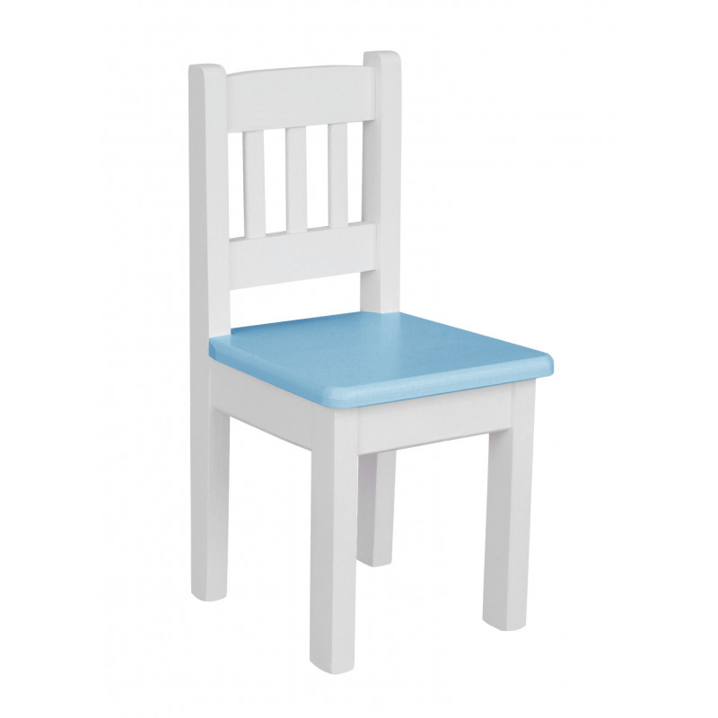 Grenenhouten kinderstoel, wit/blauw