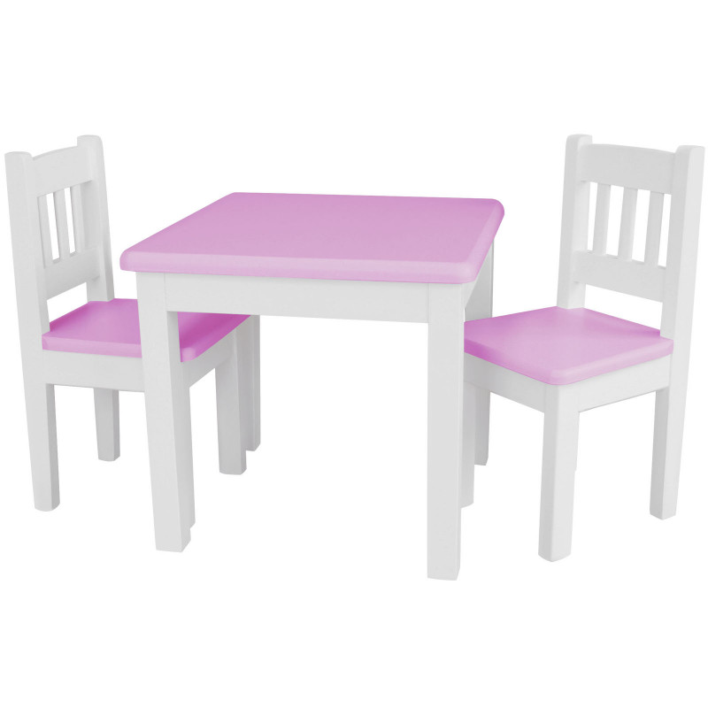 Set per bambini: tavolo e 2 sedie, bianco/rosa