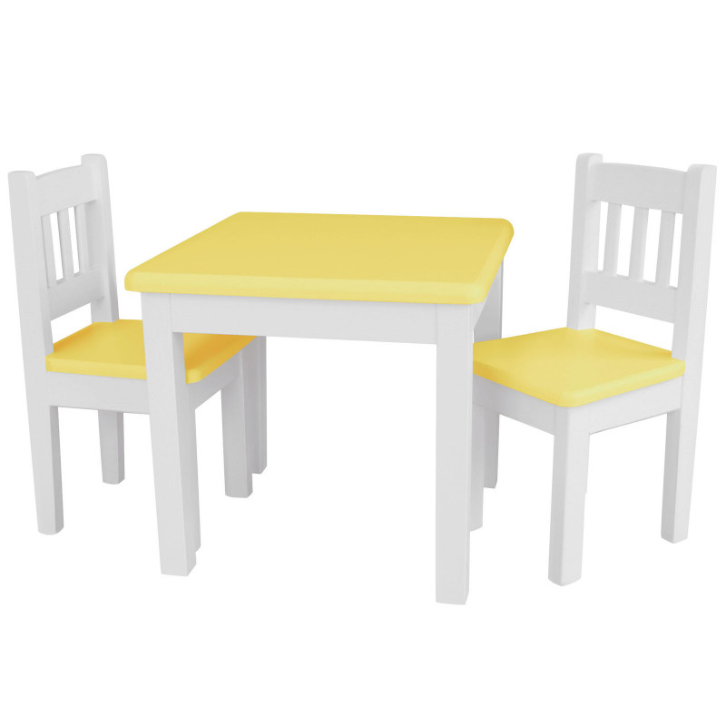 Set per bambini: tavolo e 2 sedie, bianco/giallo