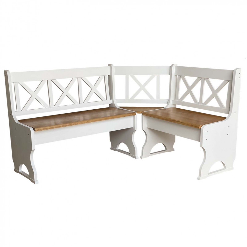 Grenenhouten hoekbank met wit frame, zitting: elzenkleur