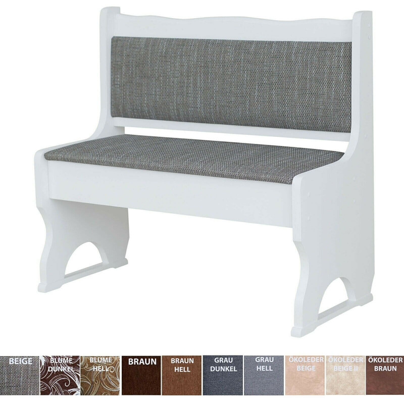 PINE BENCH SOLID WOOD WHITE UPOHOLSTERED