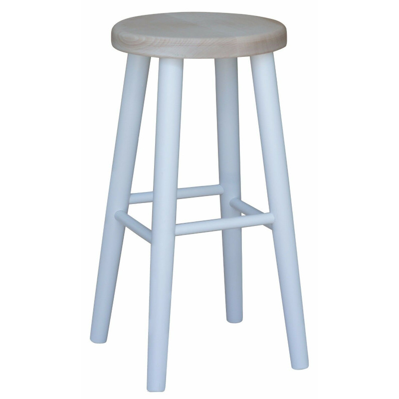 Sgabello da bar in faggio, 61 cm, struttura bianca, seduta: grezzo