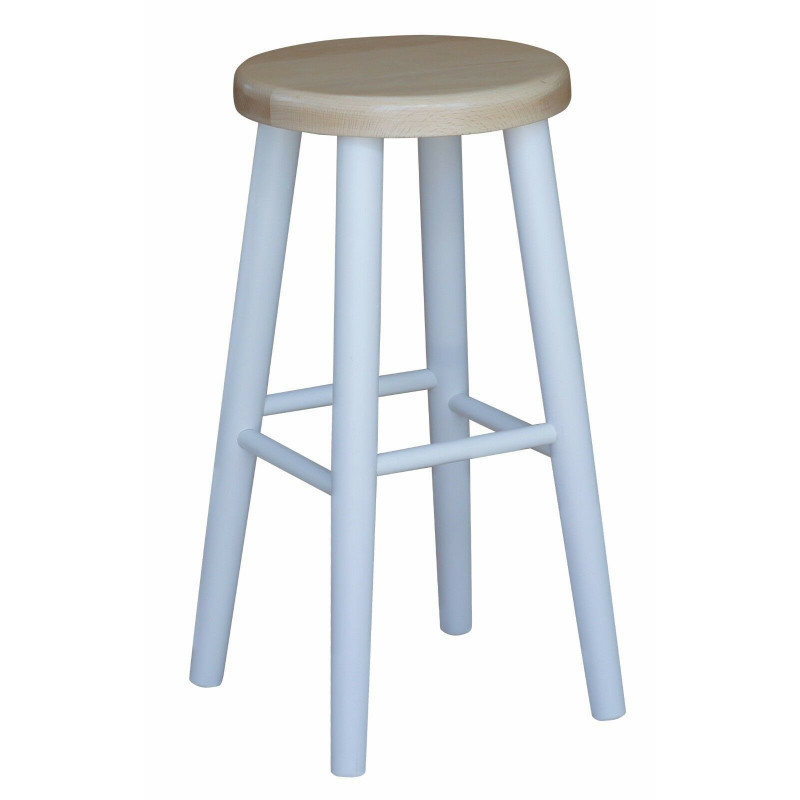 Beukenhouten barkruk, 61 cm, wit frame, zitting: blanke lak