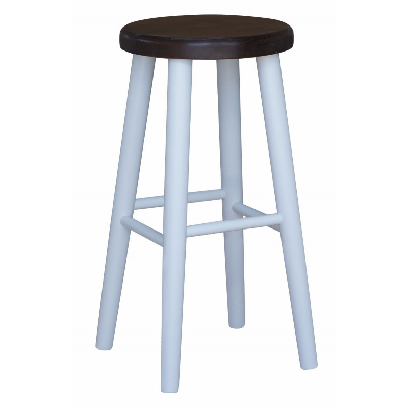 Sgabello da bar in faggio, 61 cm, struttura bianca, seduta: colore noce