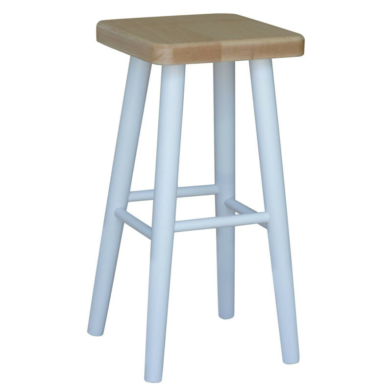 Beukenhouten barkruk, 61 cm, wit frame, zitting: blanke lak