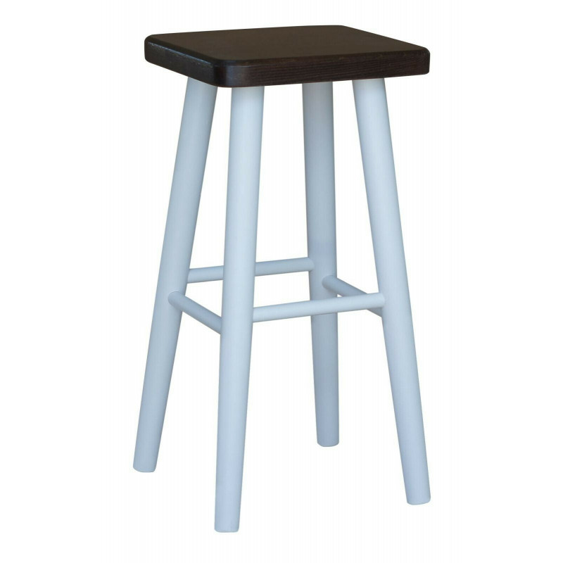 Sgabello da bar in faggio, 61 cm, struttura bianca, seduta: colore noce