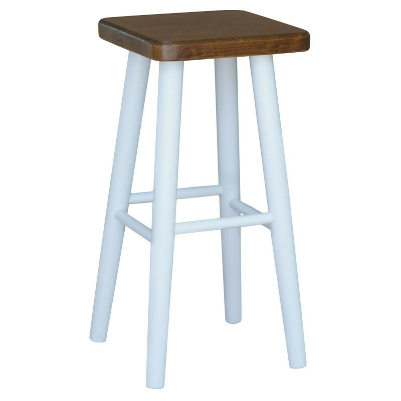 Beukenhouten barkruk, 61 cm, wit frame, zitting: eikenkleur