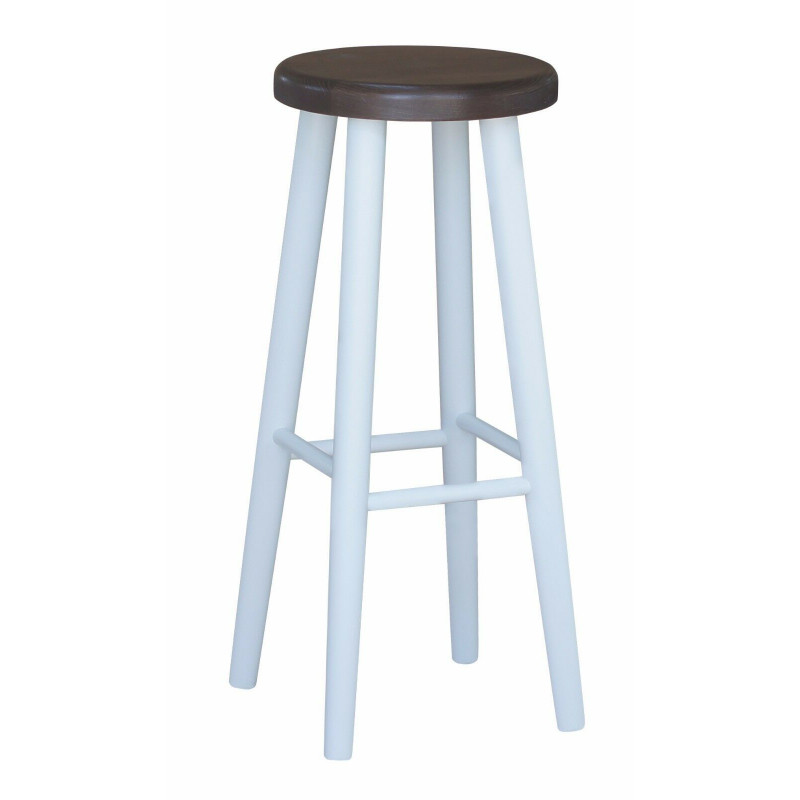 Beukenhouten barkruk, 72 cm, wit frame, zitting: walnootkleur
