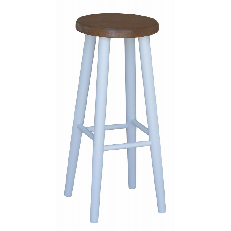 Beukenhouten barkruk, 72 cm, wit frame, zitting: eikenkleur