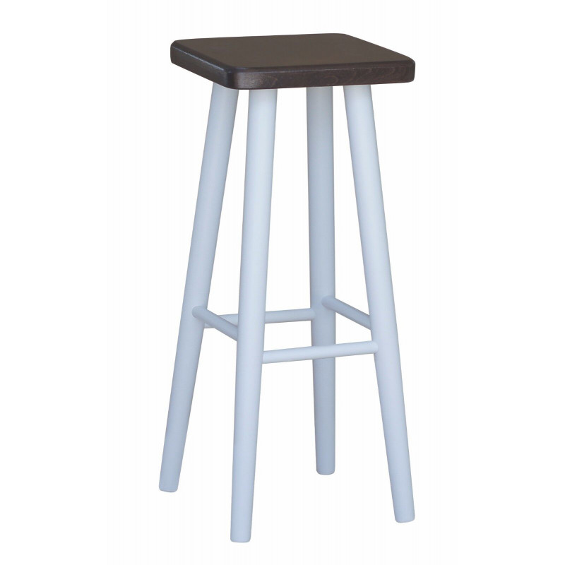 Sgabello da bar in faggio, 72 cm, struttura bianca, seduta: colore noce