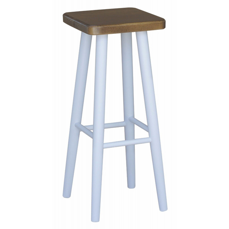 Sgabello da bar in faggio, 72 cm, struttura bianca, seduta: colore rovere