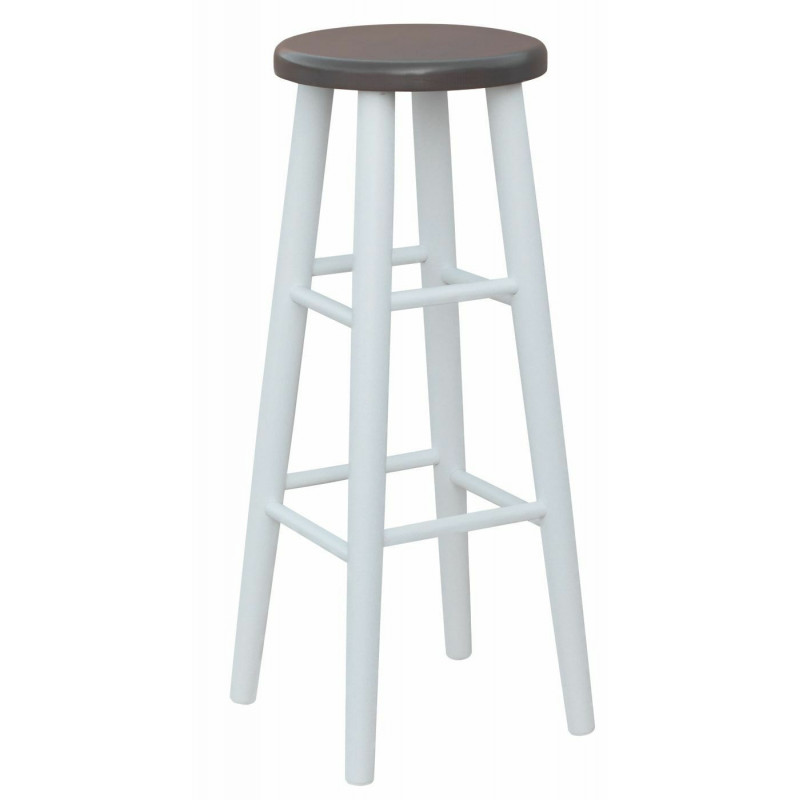 Beukenhouten barkruk, 82 cm, wit frame, zitting: walnootkleur