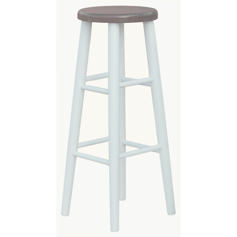 Sgabello da bar in faggio, 82 cm, struttura bianca, seduta: colore rovere