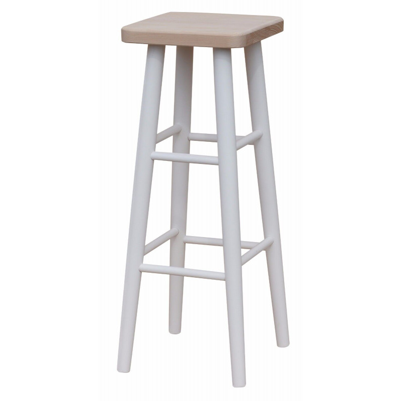Sgabello da bar in faggio, 82 cm, struttura bianca, seduta: grezzo