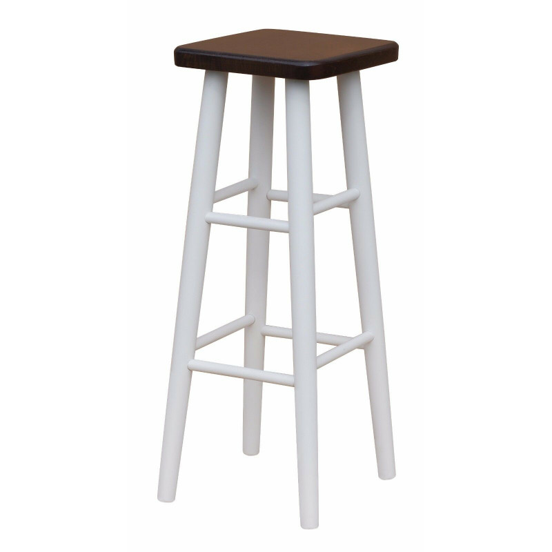 Sgabello da bar in faggio, 82 cm, struttura bianca, seduta: colore noce