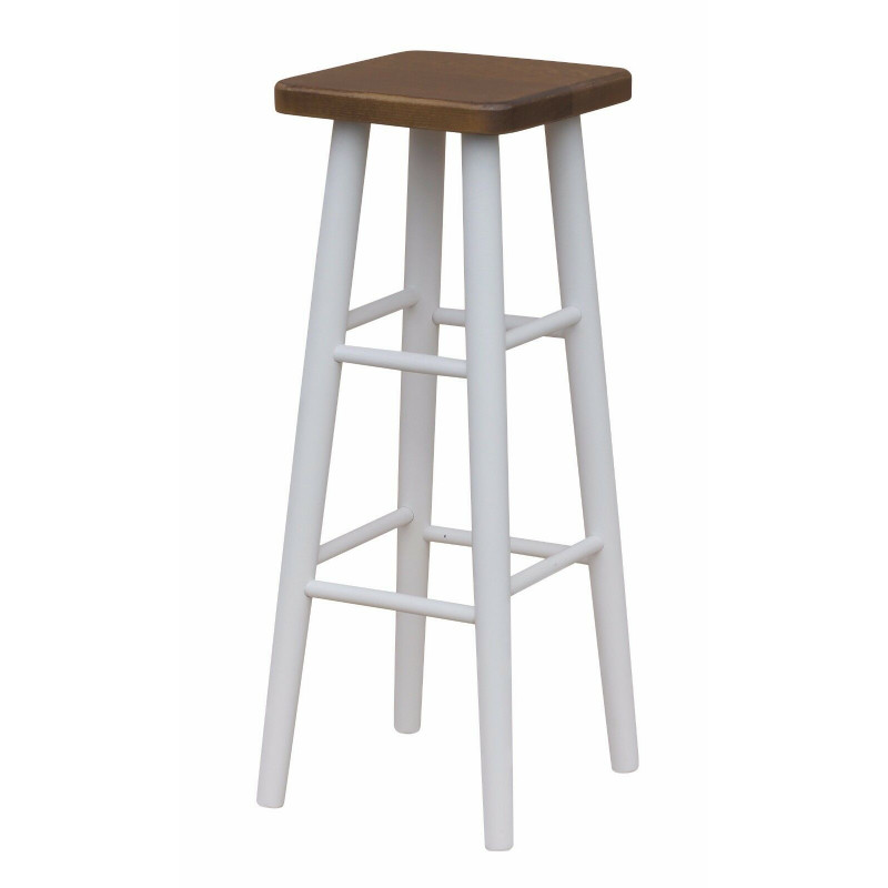 Sgabello da bar in faggio, 82 cm, struttura bianca, seduta: colore rovere