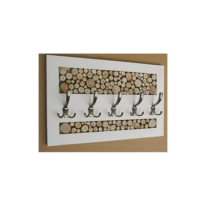 Grenenhouten wandkapstok, 5 haken, 60 cm