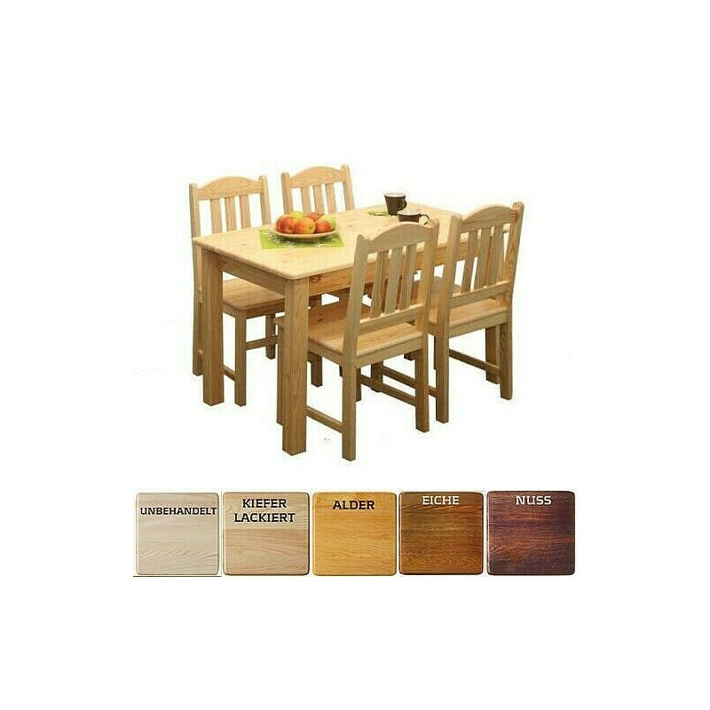 Set da pranzo in pino: 120 × 70 cm tavolo e 4 sedie