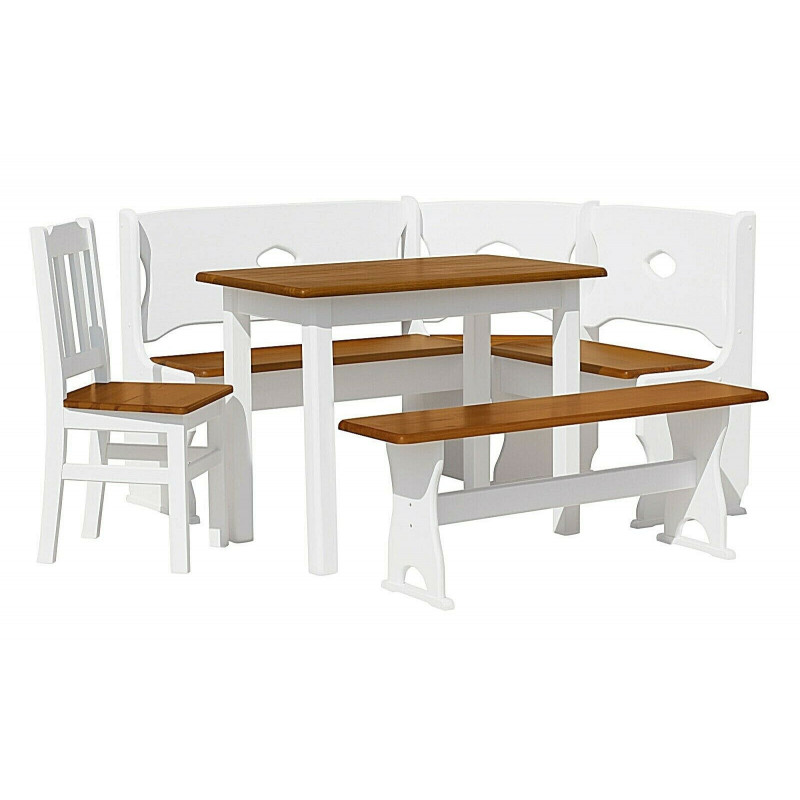 Set da pranzo in pino: 100 × 70 cm tavolo, panca angolare, panca, 1 sedia