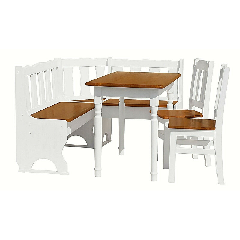 Set da pranzo in pino: 110 × 60 cm tavolo, panca angolare, 2 sedie