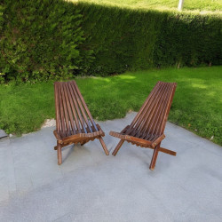 Set di 2 sedie da giardino pieghevoli in pino massello, grezze