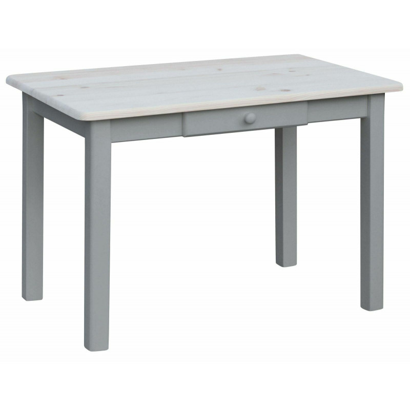 Grenenhouten eettafel met lade, grijze poten, blad: onbehandeld