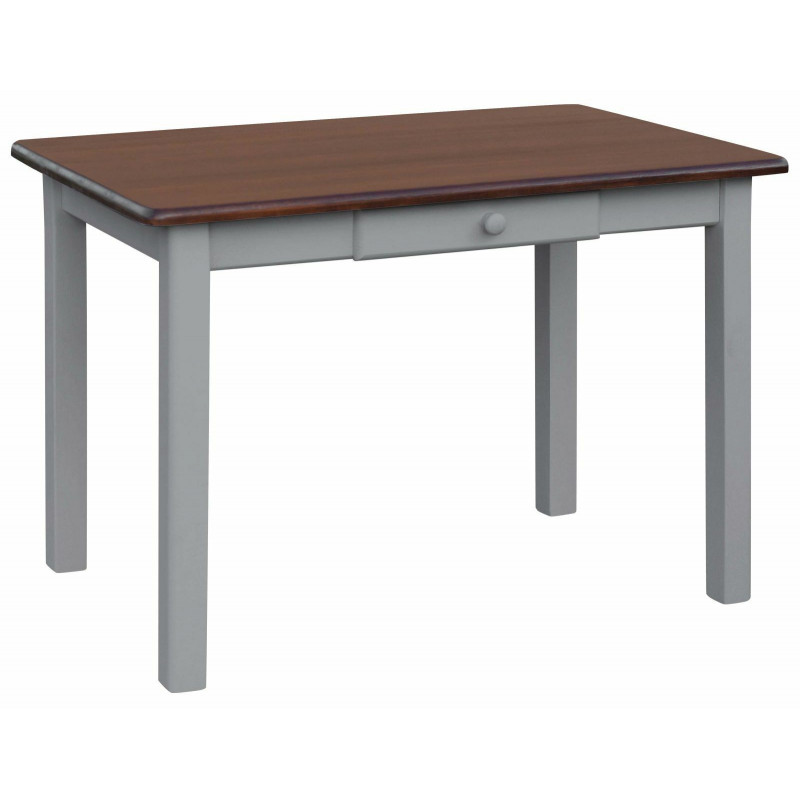 Grenenhouten eettafel met lade, grijze poten, blad: walnootkleur