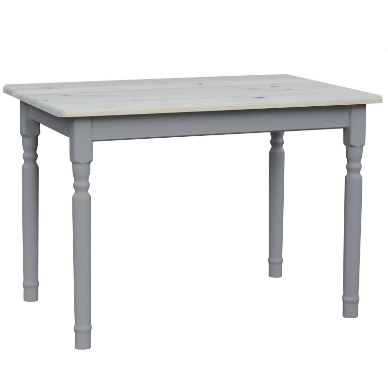 Tavolo da pranzo in pino, gambe tornite grigie, piano: grezzo