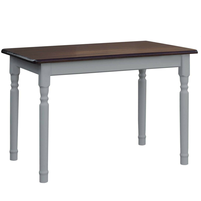 Tavolo da pranzo in pino, gambe tornite grigie, piano: colore noce