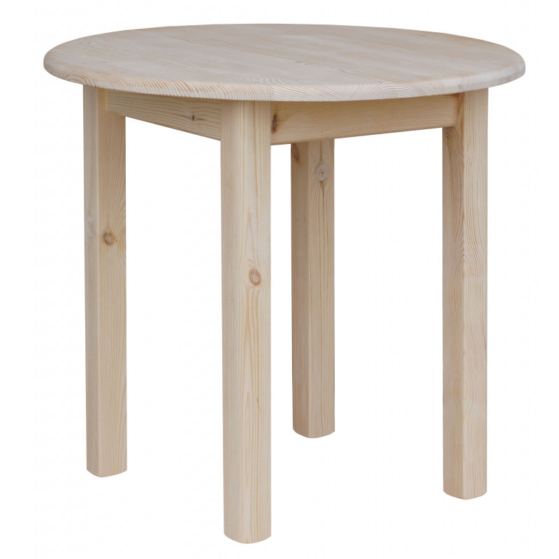 Ronde grenenhouten eettafel, vierkante poten, onbehandeld