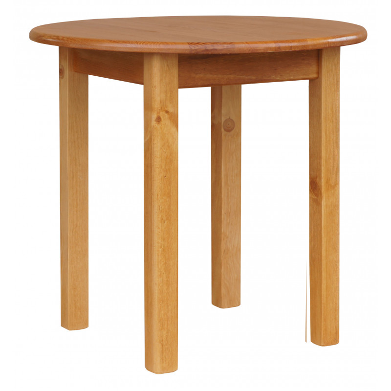 Ronde grenenhouten eettafel, vierkante poten, elzenkleur