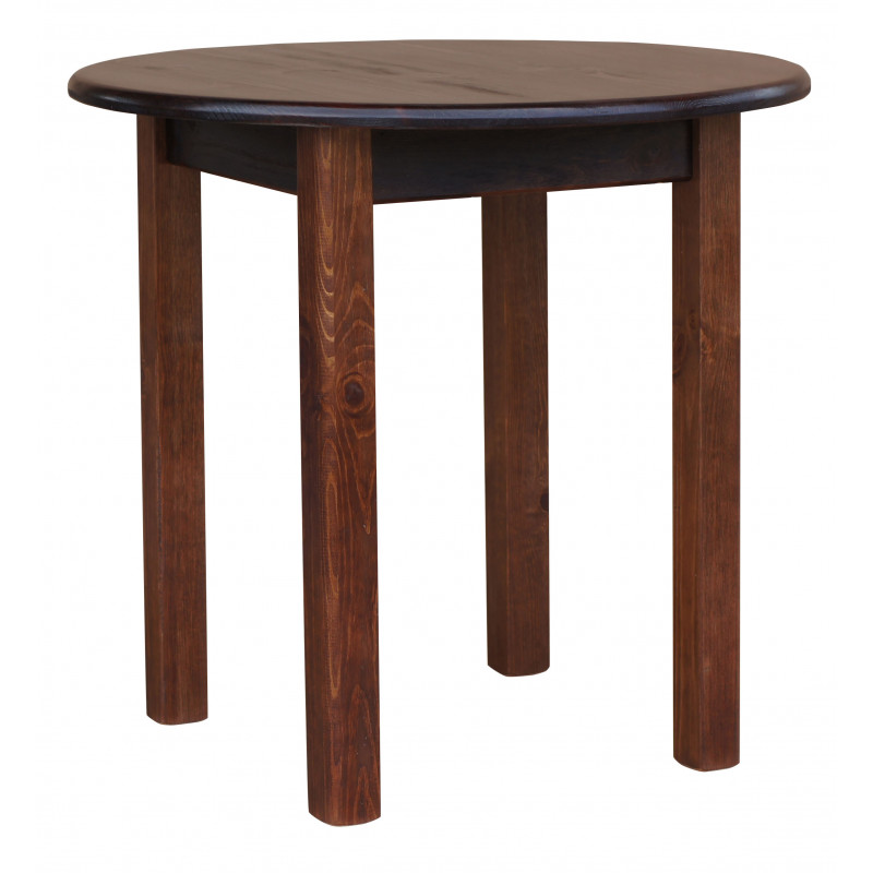 Ronde grenenhouten eettafel, rechte poten, walnootkleur