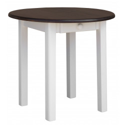 ROUND TABLE PINE WOOD NUT WHITE SQUARE LEGS DRAWER