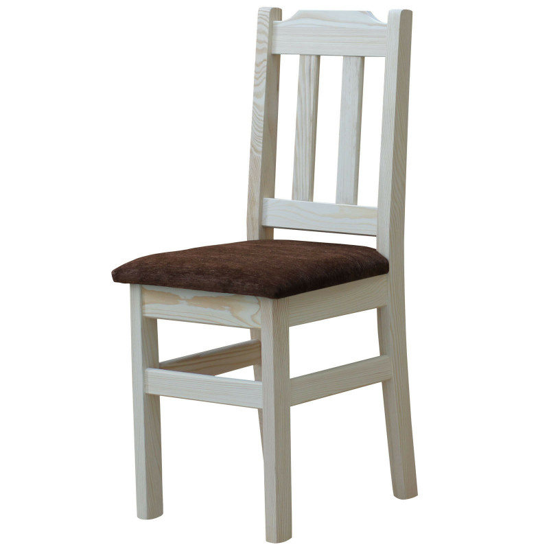 Grenenhouten stoel, onbehandeld, bekleding: bruin