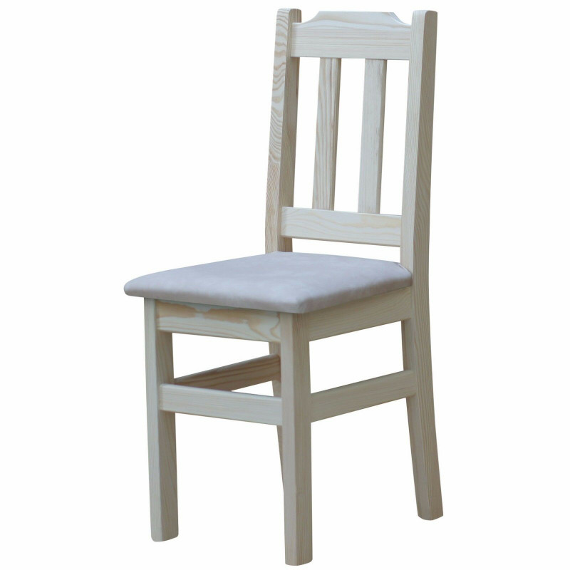 Grenenhouten stoel, onbehandeld, bekleding: beige kunstleer