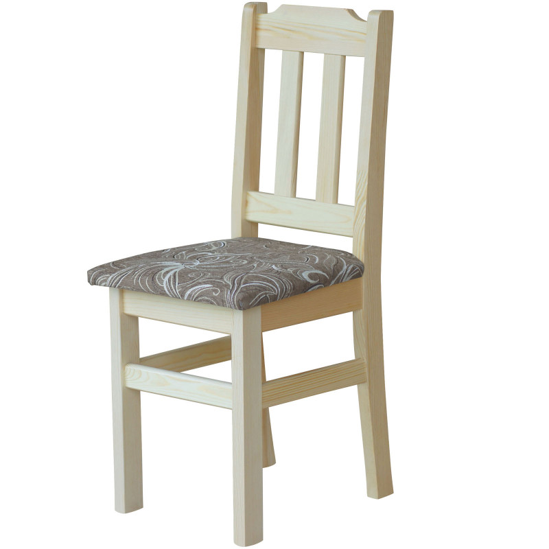 Grenenhouten stoel, blanke lak, bekleding: licht bloemenpatroon