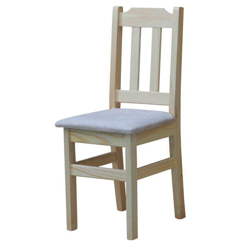 Sedia in pino, vernice trasparente, rivestimento: similpelle beige