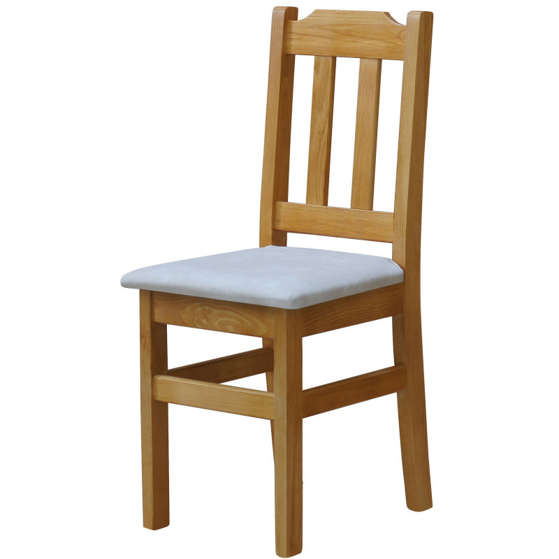 Sedia in pino, colore ontano, rivestimento: similpelle beige